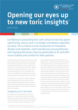 Opening Our Eyes up to New Toric Insights* by Ian L Pyzer