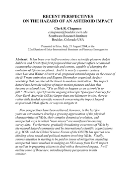 Recent Perspectives on the Hazard of an Asteroid Impact
