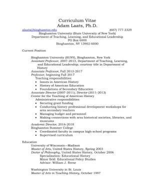 Curriculum Vitae Adam Laats, Ph.D