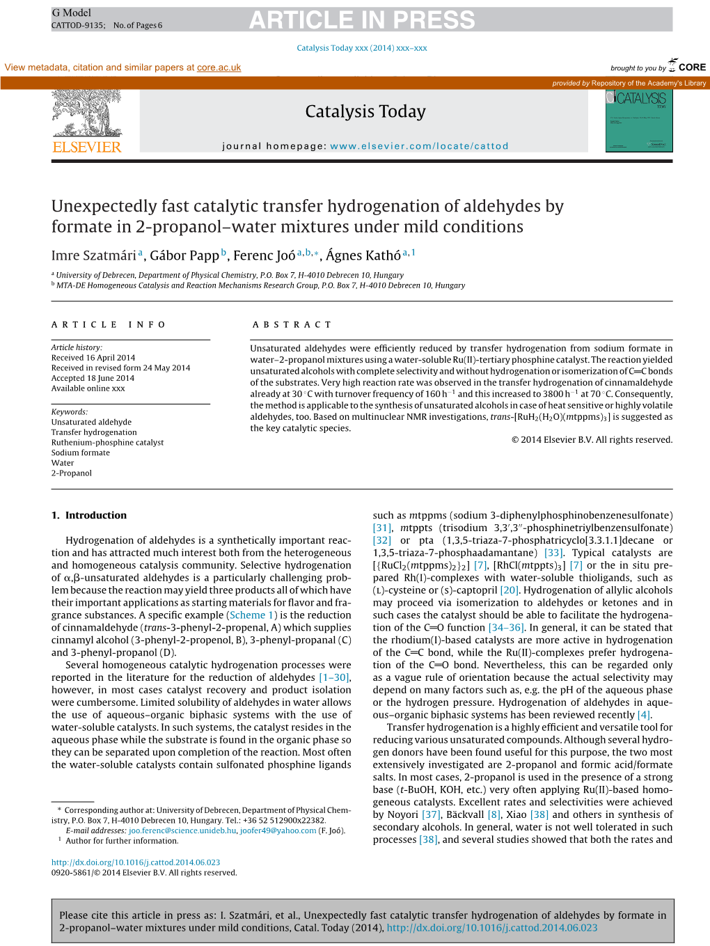 Unexpectedly Fast Catalytic Transfer Hydrogenation of Aldehydes By