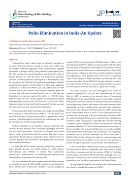 Polio Elimination in India-An Update