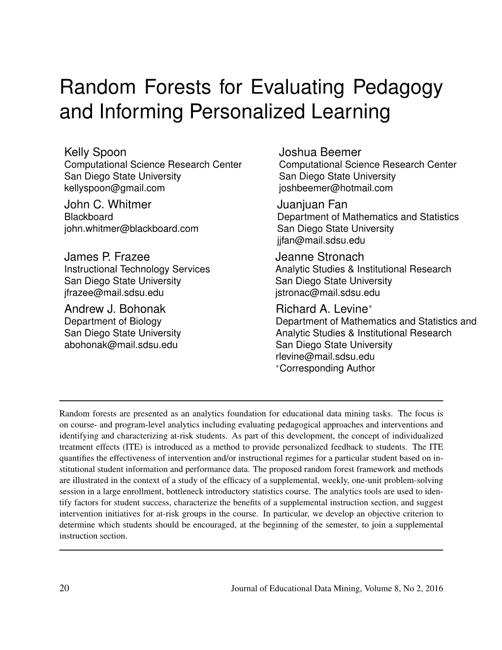 Random Forests for Evaluating Pedagogy and Informing Personalized Learning