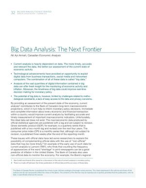 Big Data Analysis: the Next Frontier 32 Bank of Canada Review • Summer 2013