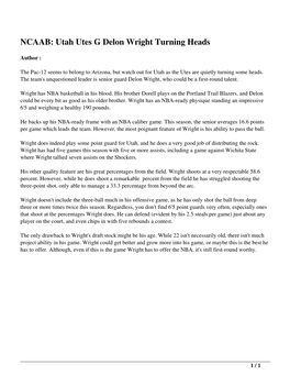 NCAAB: Utah Utes G Delon Wright Turning Heads