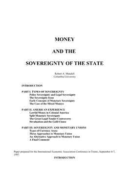 Money and the Sovereignty of the State