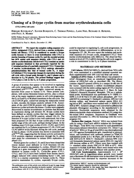 Cloning of a D-Type Cyclin from Murine Erythroleukemia Cells (CYL2 Cdna/Cell Cycle) HIROAKI KIYOKAWA*, XAVIER BUSQUETS, C