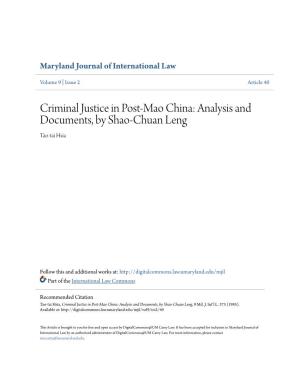 Criminal Justice in Post-Mao China: Analysis and Documents, by Shao-Chuan Leng Tao-Tai Hsia