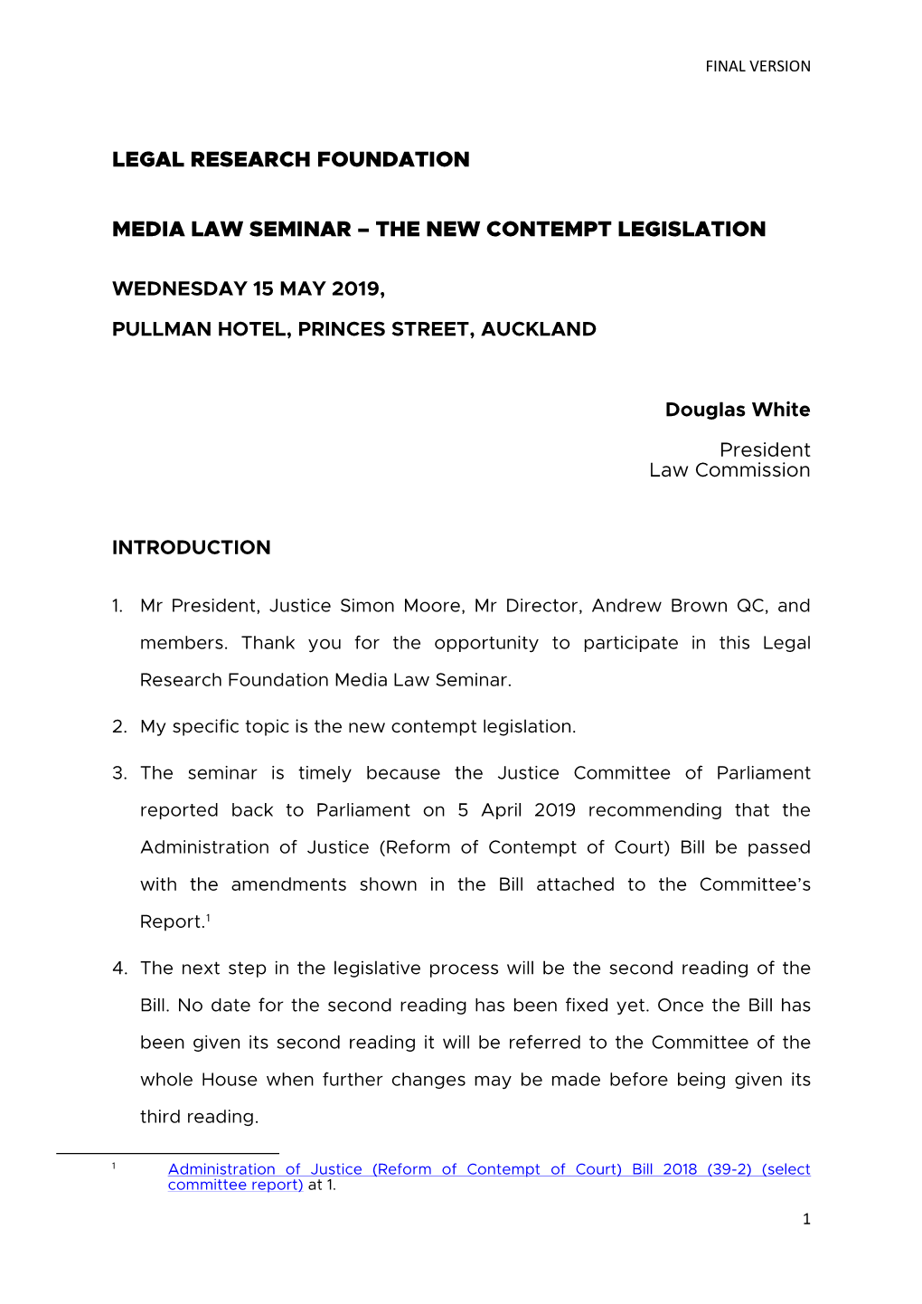 Legal Research Foundation Media Law Seminar – the New Contempt