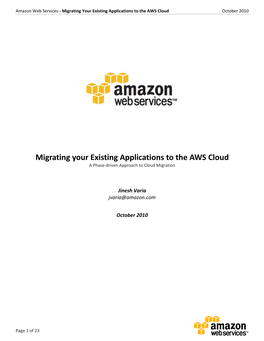 Migrating Your Existing Applications to the AWS Cloud October 2010