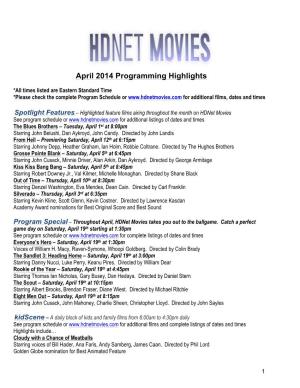 Hdnet Movies April 2014 Program Highlights