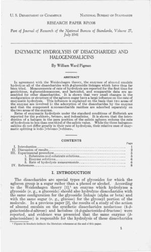 ENZYMATIC HYDROLYSIS of DISACCHARIDES and HALOGENOSALICINS by William Ward Pigman