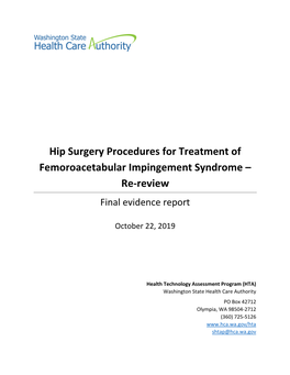 Hip Surgery for Femoroacetabular Impingement Syndrome (10/22/19)