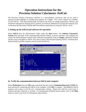 Operation Instructions for the Precision Solution Calorimeter (Solcal)