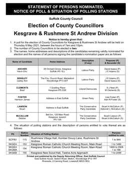 Election of County Councillors Kesgrave & Rushmere St Andrew