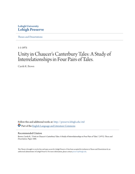 Unity in Chaucer's Canterbury Tales: a Study of Interrelationships in Four Pairs of Tales