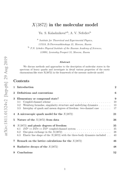 X(3872) in the Molecular Model Arxiv:1811.01324V2 [Hep-Ph] 29