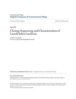 Cloning, Sequencing, and Characterization of Luciola Italica Luciferase Jennifer P