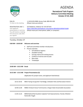 AGENDA Recreational Trails Program Advisory Committee Meeting October 27-29, 2020