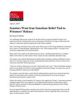Senators Want Iran Sanctions Relief Tied to Prisoners' Release