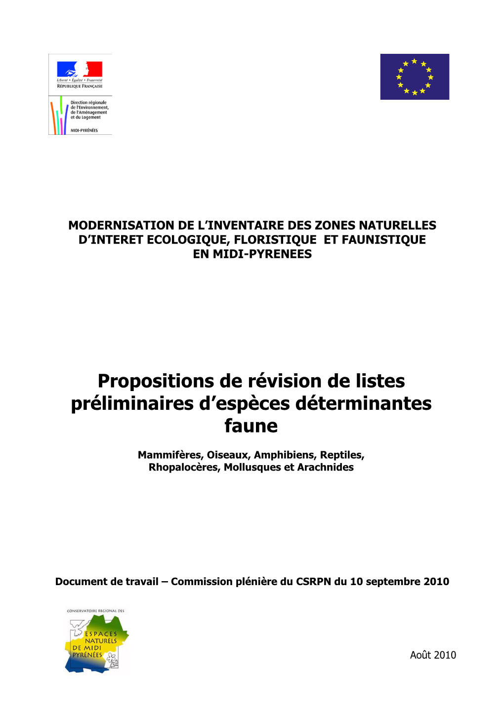 Propositions De Révision De Listes Préliminaires D'espèces