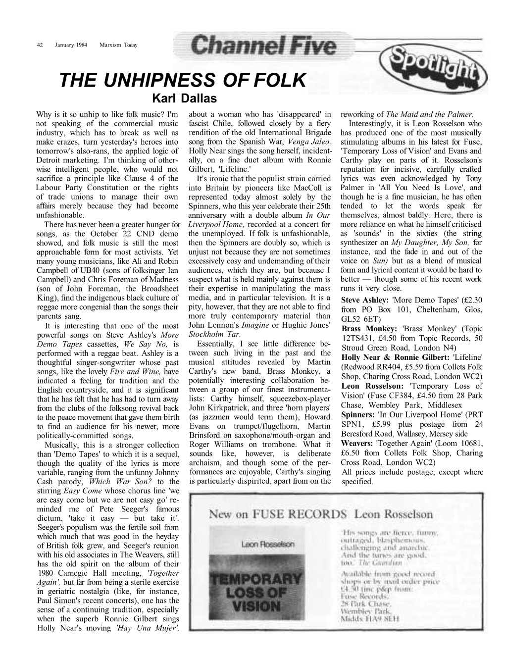 THE UNHIPNESS of FOLK Karl Dallas Why Is It So Unhip to Like Folk Music? I'm About a Woman Who Has 'Disappeared' in Reworking of the Maid and the Palmer