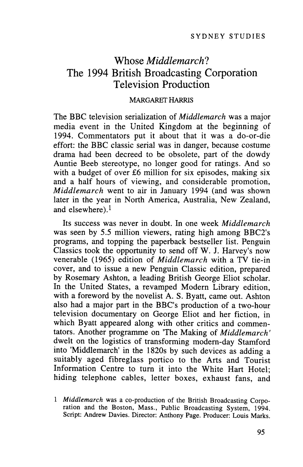 Whose Middlemarch? the 1994 British Broadcasting Corporation Television Production MARGARET HARRIS