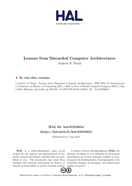 Lessons from Discarded Computer Architectures Andrew E