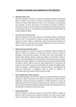 Carreira Funcional Dos Candidatos a Pgj 2020/2022