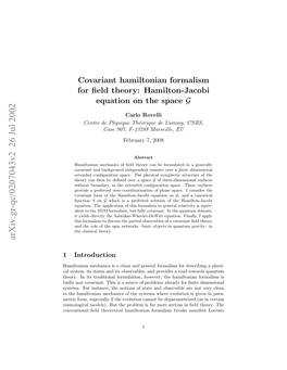 Covariant Hamiltonian Formalism for Field Theory: Hamilton-Jacobi