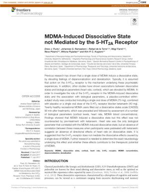 MDMA-Induced Dissociative State Not Mediated by the 5-HT2A Receptor