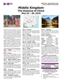 Middle Kingdom the Essence of China May 10 – 28, 2018