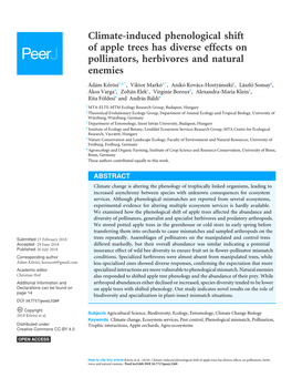 Climate-Induced Phenological Shift of Apple Trees Has Diverse Effects on Pollinators, Herbivores and Natural Enemies