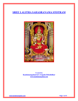 Sree Lalitha Sahasranama Stotram