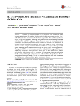 Serms Promote Anti-Inflammatory Signaling and Phenotype of CD14+ Cells