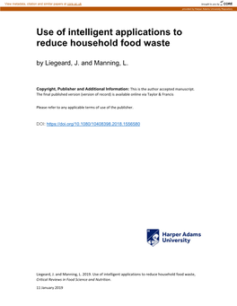 Use of Intelligent Applications to Reduce Household Food Waste