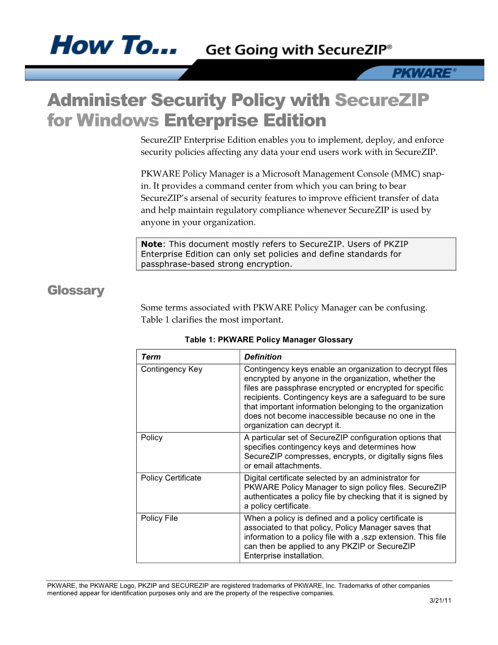 Administer Security Policy with Securezip
