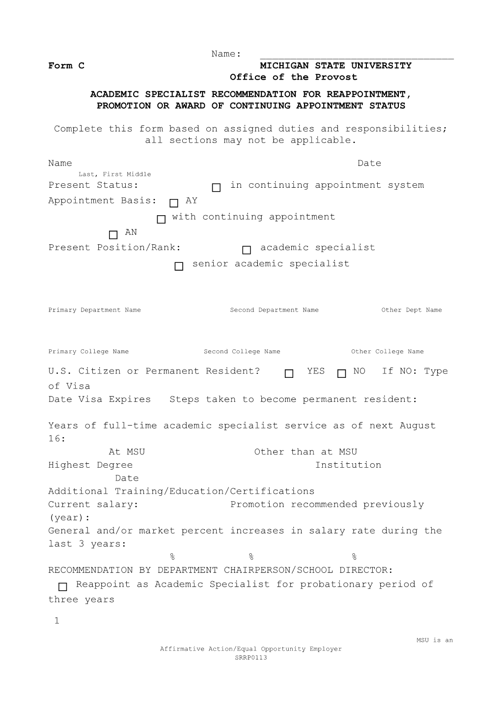 Form C MICHIGAN STATE UNIVERSITY