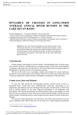 Dynamics of Changes in Long-Term Average Annual River Runoff in the Lake Sevan Basin