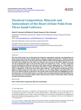 Chemical Composition, Minerals and Antioxidants of the Heart of Date Palm from Three Saudi Cultivars