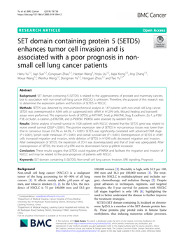 SET Domain Containing Protein 5 (SETD5) Enhances Tumor Cell