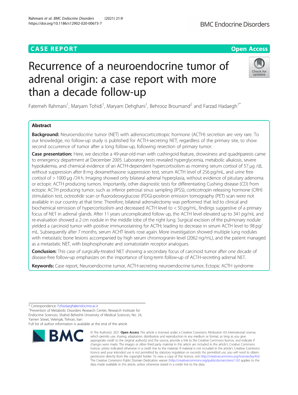 Recurrence of a Neuroendocrine Tumor of Adrenal Origin: a Case