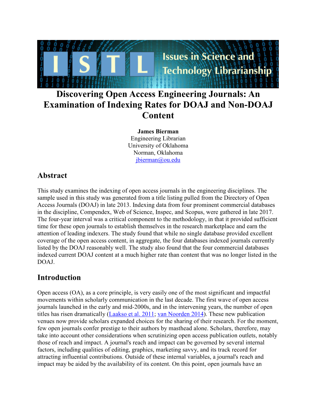 Discovering Open Access Engineering Journals: an Examination of Indexing Rates for DOAJ and Non-DOAJ Content