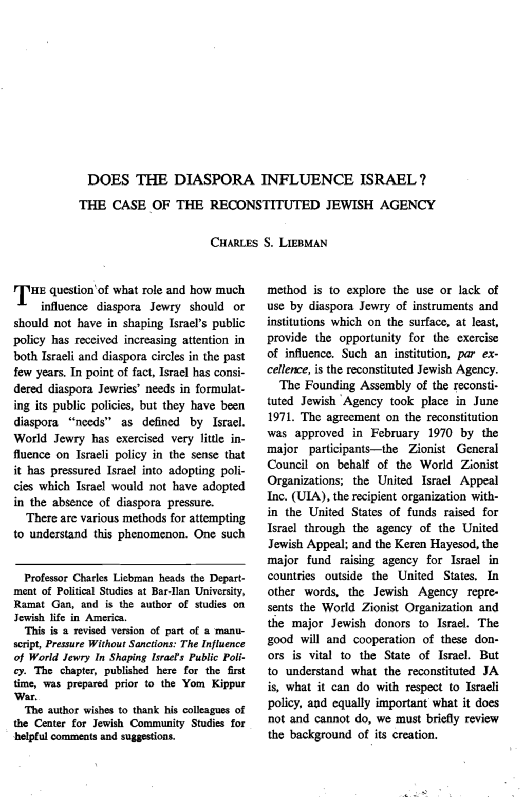 Does the Diaspora Influence Israel? ~~