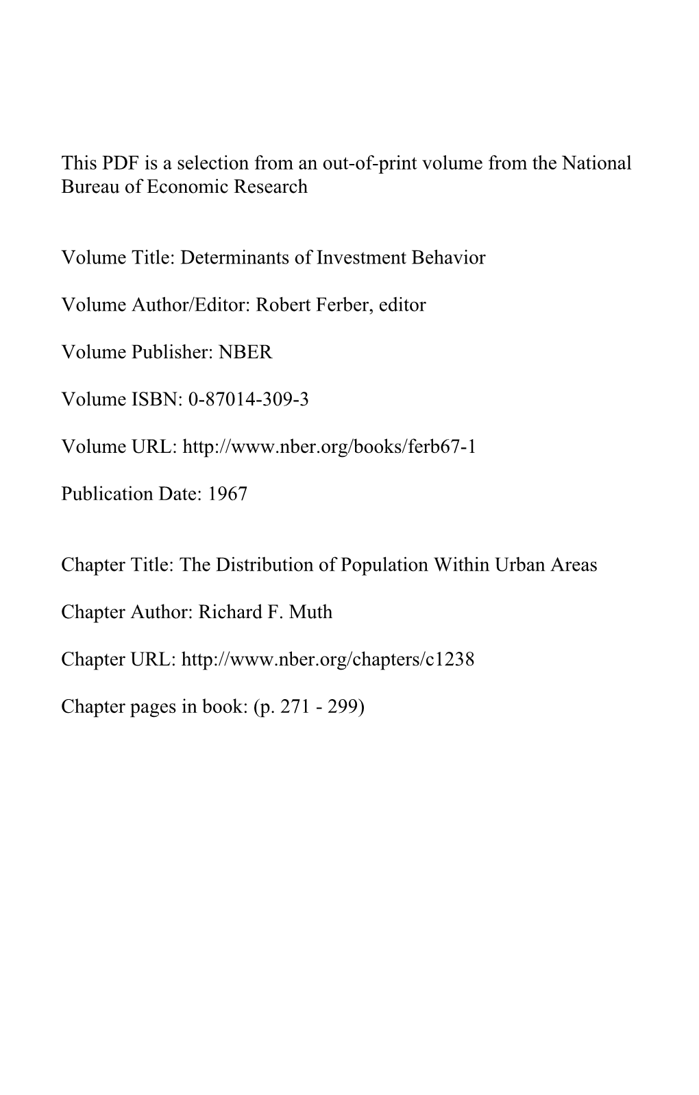 The Distribution of Population Within Urban Areas by RICHARD F. MUTH