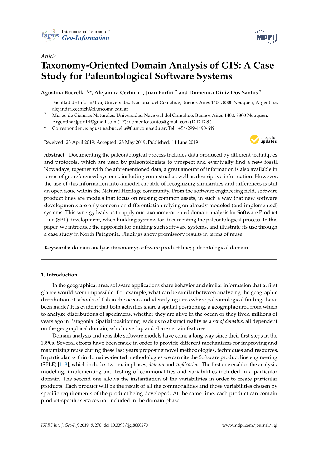 Taxonomy-Oriented Domain Analysis of GIS: a Case Study for Paleontological Software Systems