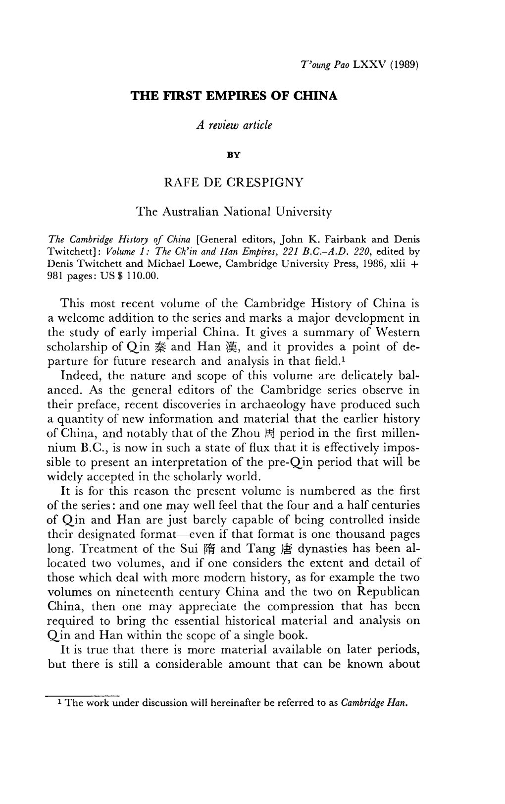 THE FIRST EMPIRES of CHINA a Review Article by RAFE DE