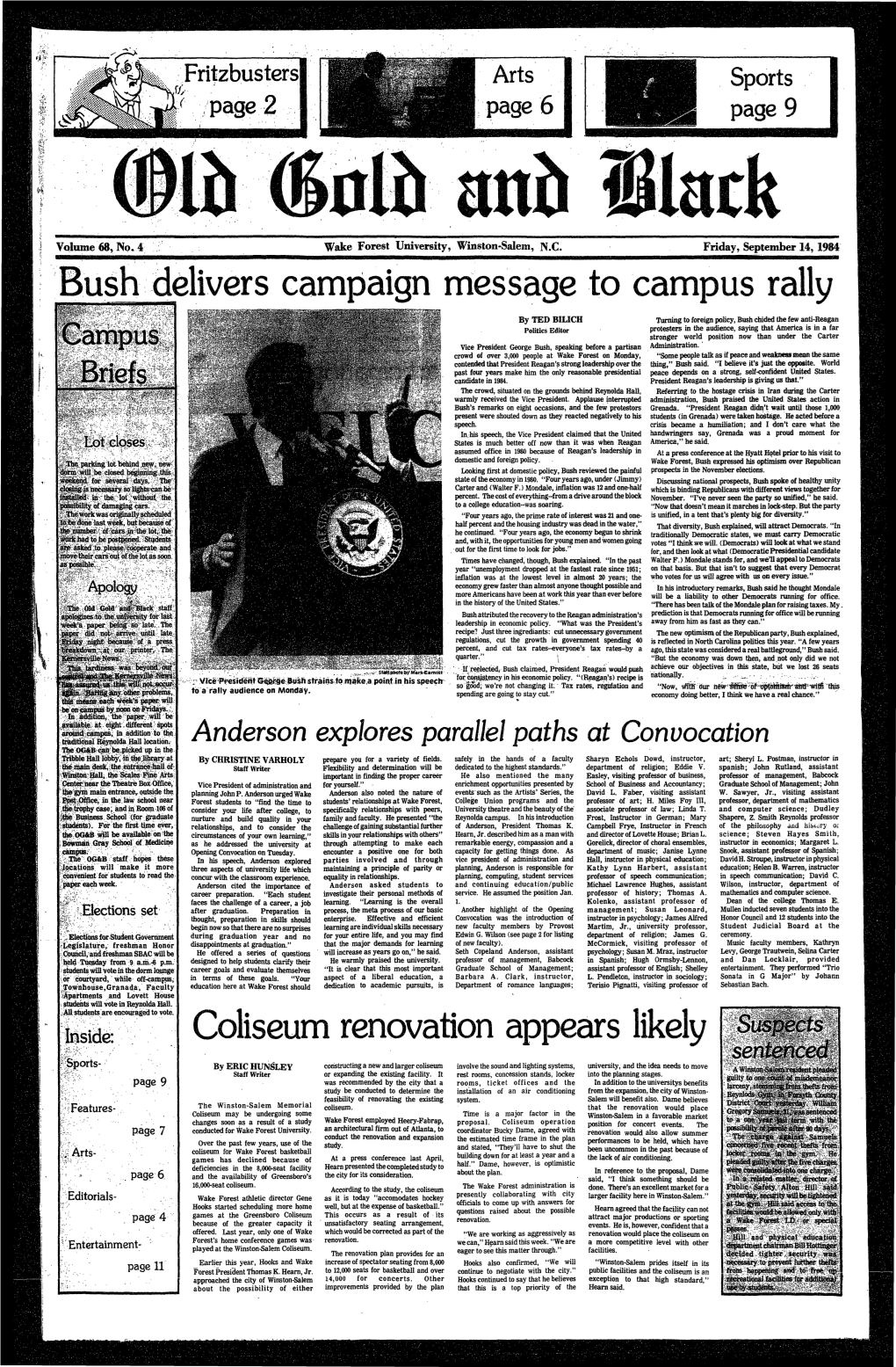 ~Bush Delivers Campaign Message to Campus Rally Coliseum