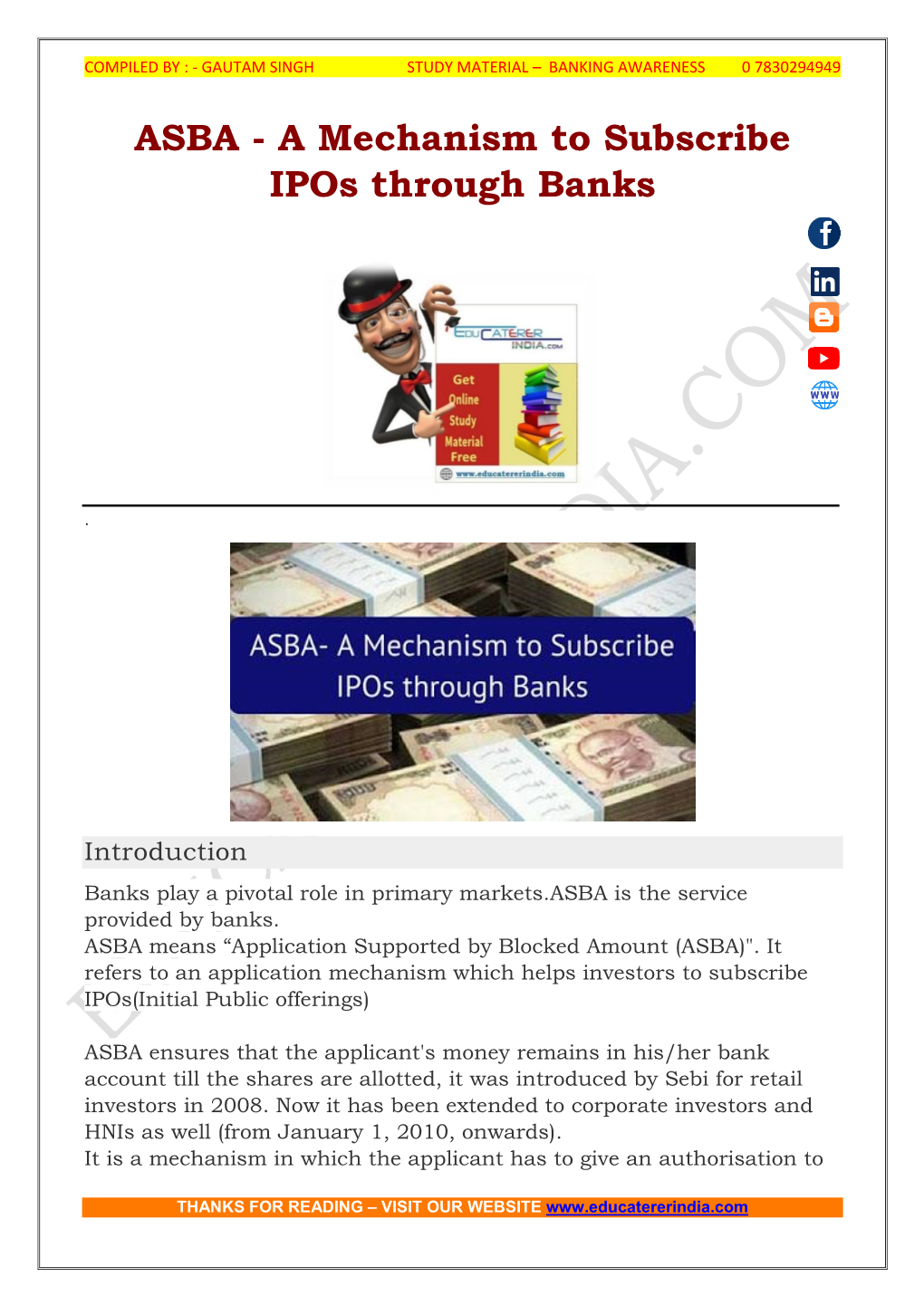 ASBA - a Mechanism to Subscribe Ipos Through Banks