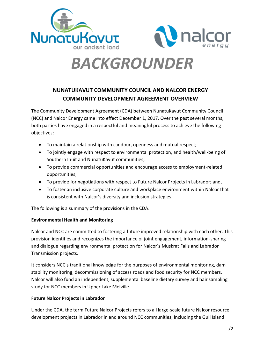 Backgrounder-NCC-Nalcor-Agreement-Dec-4-2017-F.Pdf