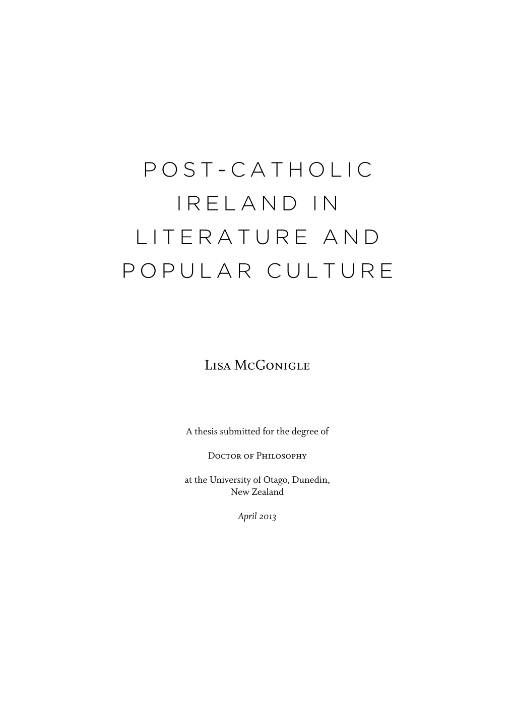 Post-Catholic Ireland in Literature and Popular Culture